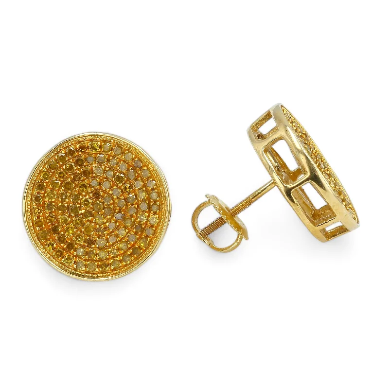 Flash Sale Elegant Ring 10K Yellow Gold and Yellow Diamond Concave Studs-YD0853Y