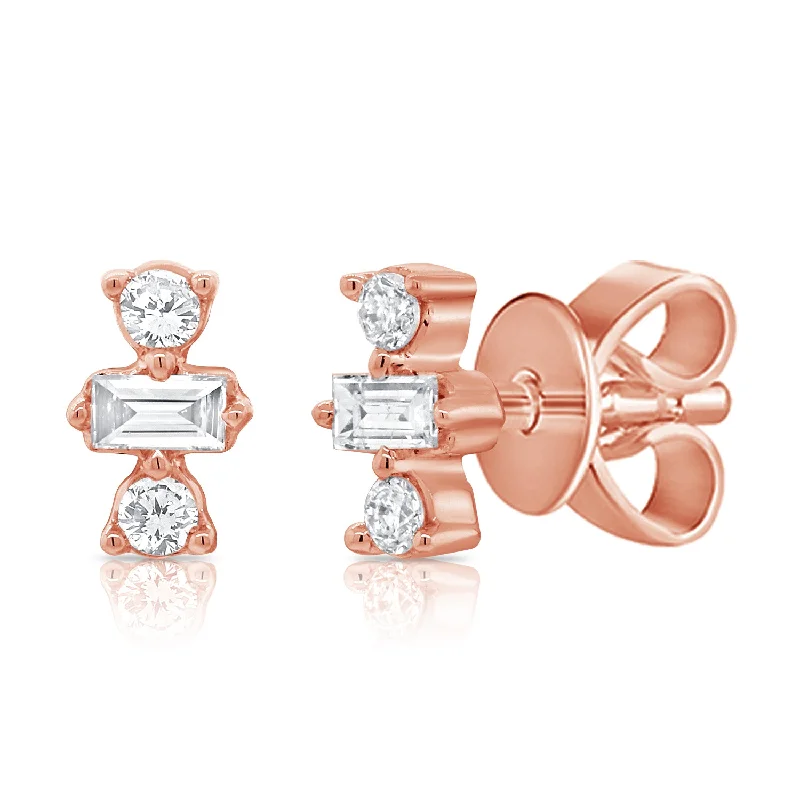 Limited - Edition Collections Now on Sale Fashion Jewelry 14K Rose Gold Round+Baguette Diamond Stud Earrings Limited - Edition Collections Now on Sale Fashion Jewelry 14K Rose Gold Round+Baguette Diamond Stud Earrings