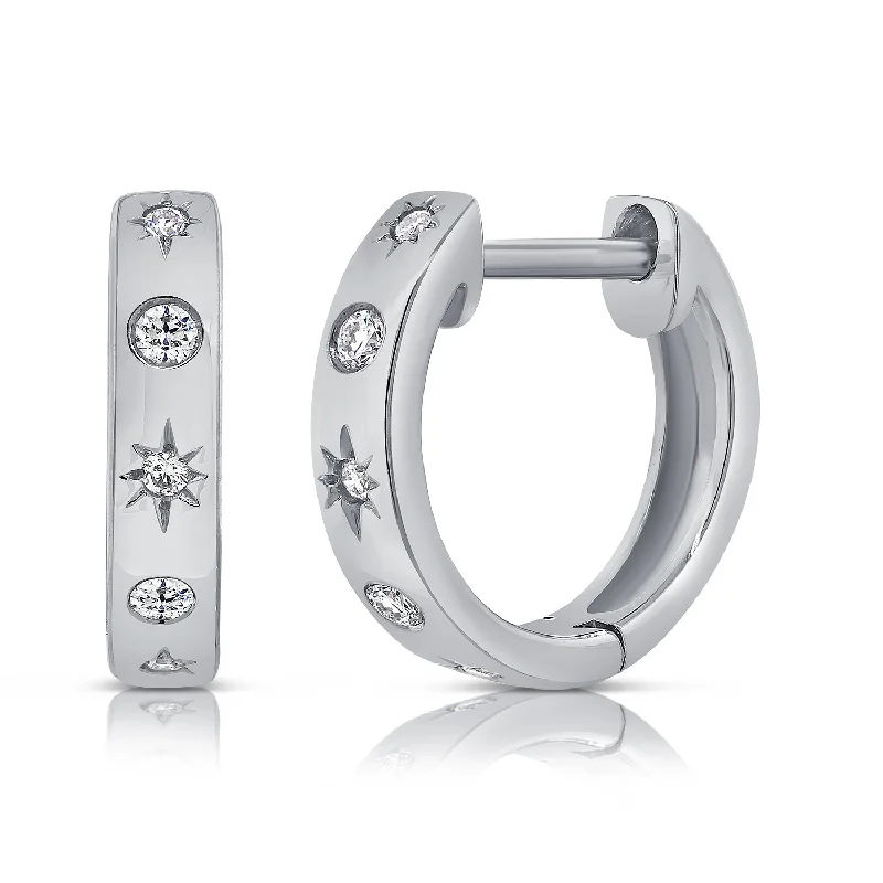 Limited - Time Offer Wedding Jewelry 14K White Gold Diamond Star Huggie Earrings