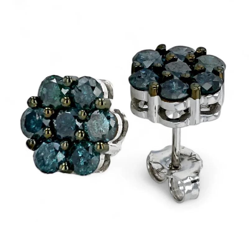 Clearance Sale Emerald Cut Ring 14k White gold natural blue diamond studs-2265392