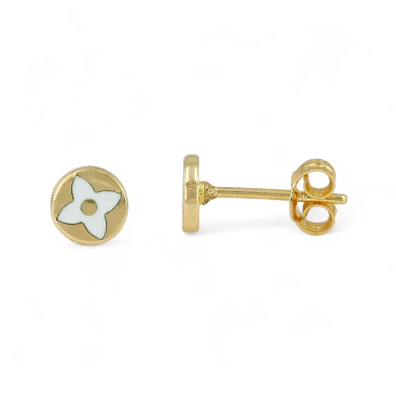 Limited - Edition Collections Now on Sale Handmade Chain 14K Yellow Gold White Enamel Studs Clover-227638 Limited - Edition Collections Now on Sale Handmade Chain 14K Yellow Gold White Enamel Studs Clover-227638