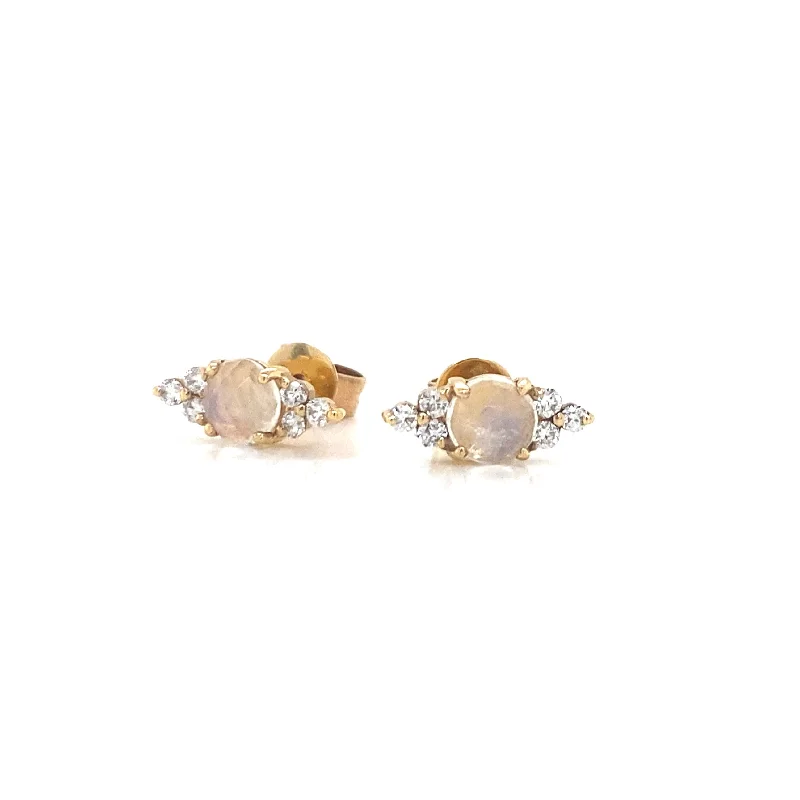 Huge Discounts, Unbeatable Offers Dainty Necklace 14K Yellow Gold Diamond Rainbow Moonstone Stud Earrings