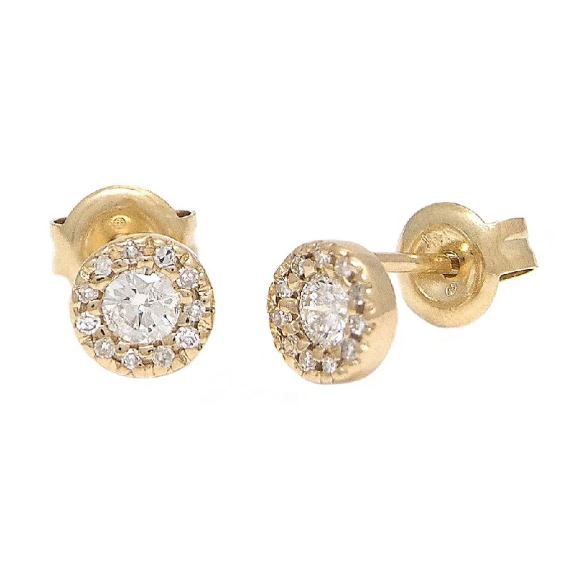 Clearance Sale, Steal Great Bargains Fashionable Earrings 14K Yellow Gold Diamond Stud Halo Earrings