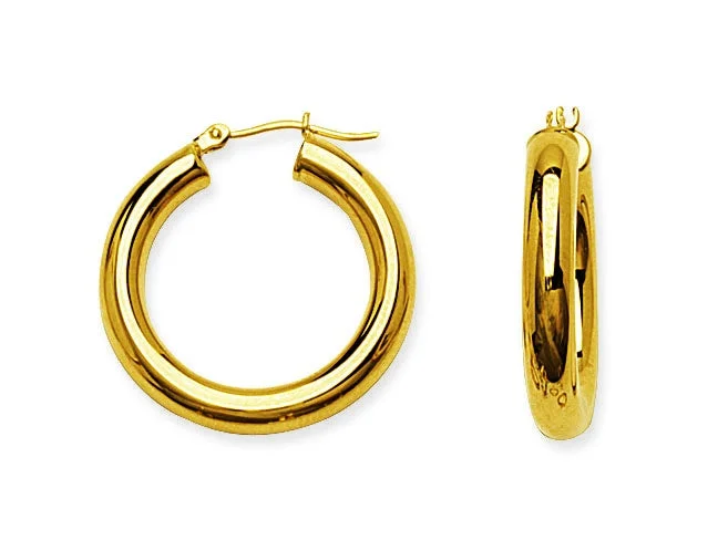 Exclusive Offers for Our Valued Customers Black Onyx Ring 14K Yellow Gold Round Tube Polished 4mm Hoop Earrings