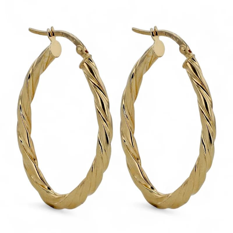 Flash Sale White Gold Necklace 14K Yellow gold Twisted oval hoops-12104