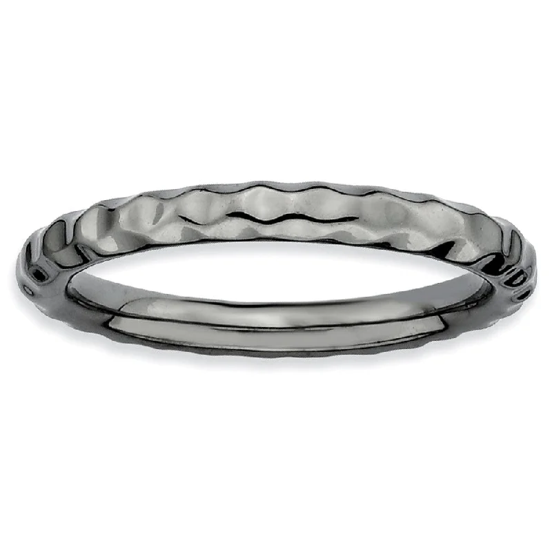Don't Miss Your Chance Crystal Bracelet 2.25mm Stackable Black Plated Silver Hammered Band Don't Miss Your Chance Crystal Bracelet 2.25mm Stackable Black Plated Silver Hammered Band