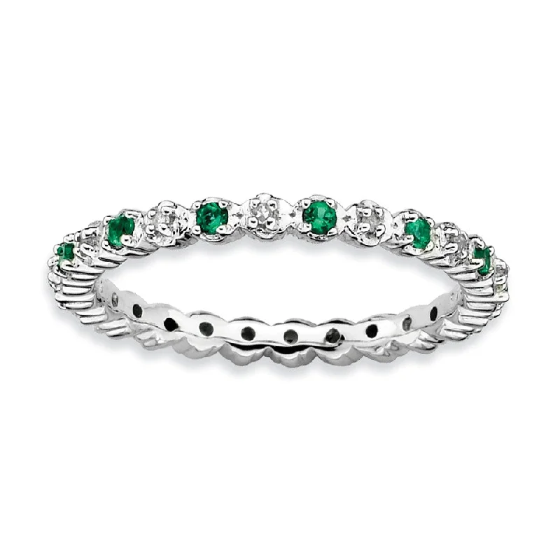 Huge Discounts, Unbeatable Offers Silver Bracelet 2.25mm Stackable Created Emerald & .04 Ctw HI/I3 Diamond Silver Band Huge Discounts, Unbeatable Offers Silver Bracelet 2.25mm Stackable Created Emerald & .04 Ctw HI/I3 Diamond Silver Band