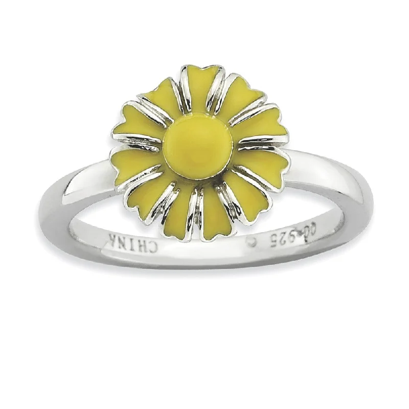 New Arrivals Custom Jewelry 2.25mm Sterling Silver Stackable Enameled Daisy Ring