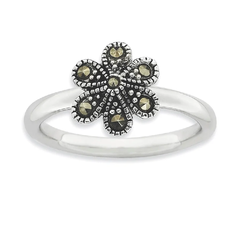 Massive Clearance Sale Silver Pendant 2.25mm Sterling Silver Stackable Marcasite Flower Ring Massive Clearance Sale Silver Pendant 2.25mm Sterling Silver Stackable Marcasite Flower Ring