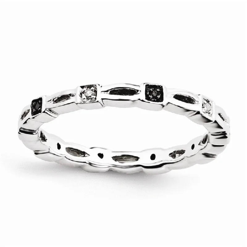 Big Savings, Big Smiles Dainty Ring 2.5mm Sterling Silver Stackable 0.05Ctw H-I White & Black Diamond Band Big Savings, Big Smiles Dainty Ring 2.5mm Sterling Silver Stackable 0.05Ctw H-I White & Black Diamond Band