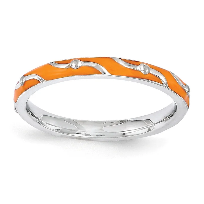 Season - End Clearance Silver Bangles 2.5mm Sterling Silver Stackable Expressions Orange Enamel Band Season - End Clearance Silver Bangles 2.5mm Sterling Silver Stackable Expressions Orange Enamel Band