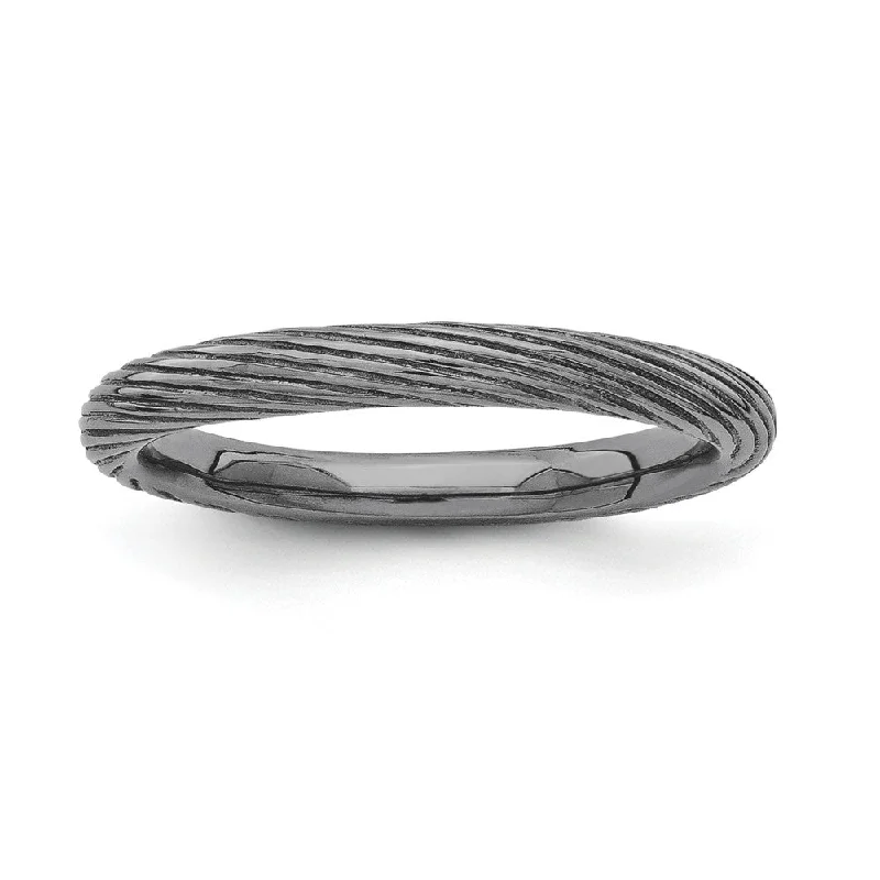 Flash Sale Wedding Jewelry 2.5mm Textured Black Plated Sterling Silver Stackable Band