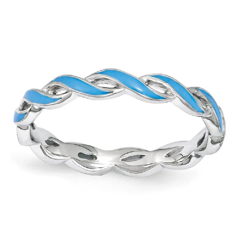 Exclusive Members - Only Sale Elegant Jewelry 2mm Sterling Silver Stackable Expressions Blue Enamel Swirl Band Exclusive Members - Only Sale Elegant Jewelry 2mm Sterling Silver Stackable Expressions Blue Enamel Swirl Band