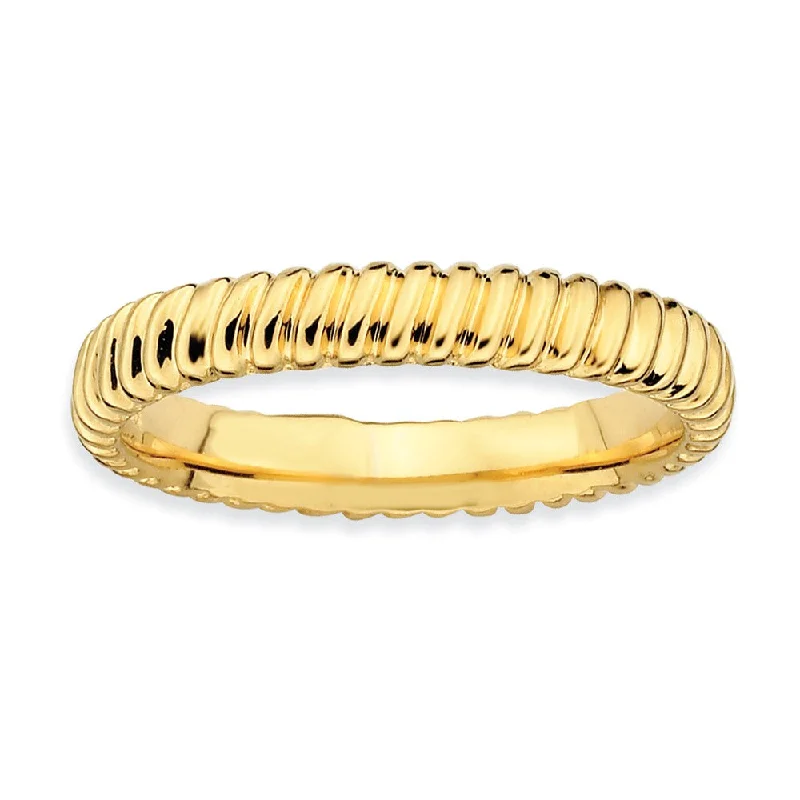 Limited Time, Unlimited Deals Handmade Chain 3.25mm Stackable 14K Yellow Gold Plated Silver Fluted Band Limited Time, Unlimited Deals Handmade Chain 3.25mm Stackable 14K Yellow Gold Plated Silver Fluted Band