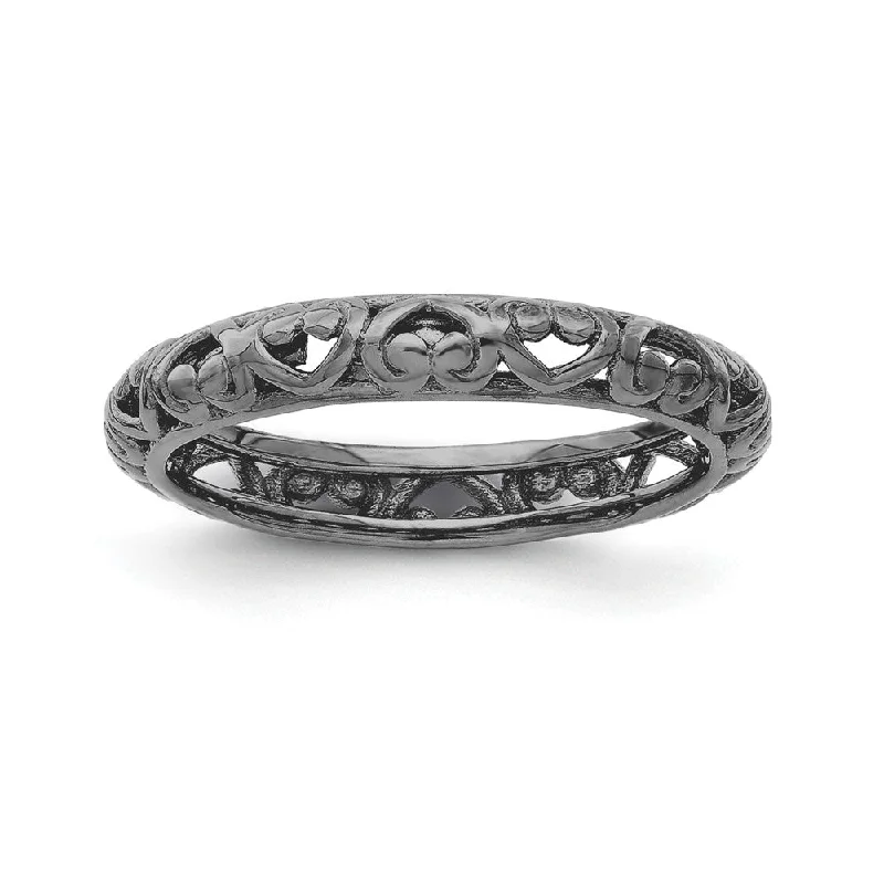 Be the First to Rock the Latest Trends Dainty Bracelet 3.5mm Black Plated Sterling Silver Stackable Domed Carved Heart Band Be the First to Rock the Latest Trends Dainty Bracelet 3.5mm Black Plated Sterling Silver Stackable Domed Carved Heart Band