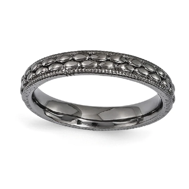 Limited - Time Offer Marquise Ring 3.5mm Black Plated Sterling Silver Stackable Patterned Band