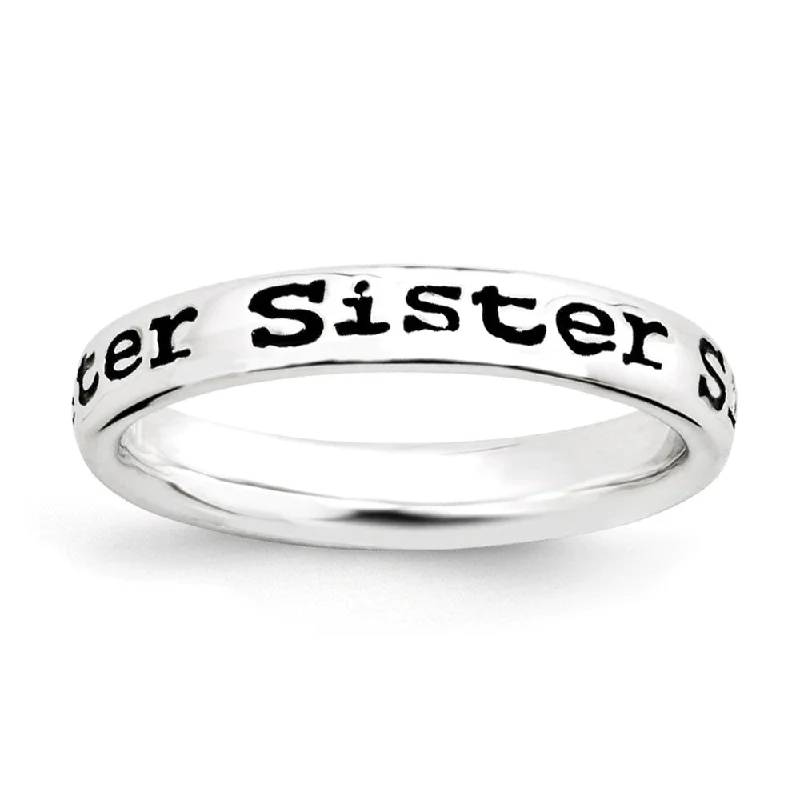 Clearance Sale, Steal Great Bargains Opal Necklace 3.5mm Sterling Silver Stackable Black Enamel Sister Script Band Clearance Sale, Steal Great Bargains Opal Necklace 3.5mm Sterling Silver Stackable Black Enamel Sister Script Band