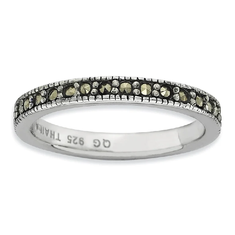 Limited - Time Offer Gold Earrings 3mm Stackable Sterling Silver Marcasite Band