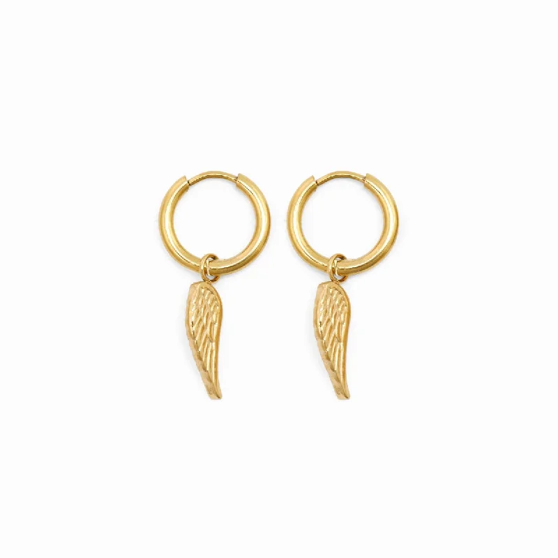New Arrivals Crystal Bracelet Angel Wing Hoop Earrings - Gold