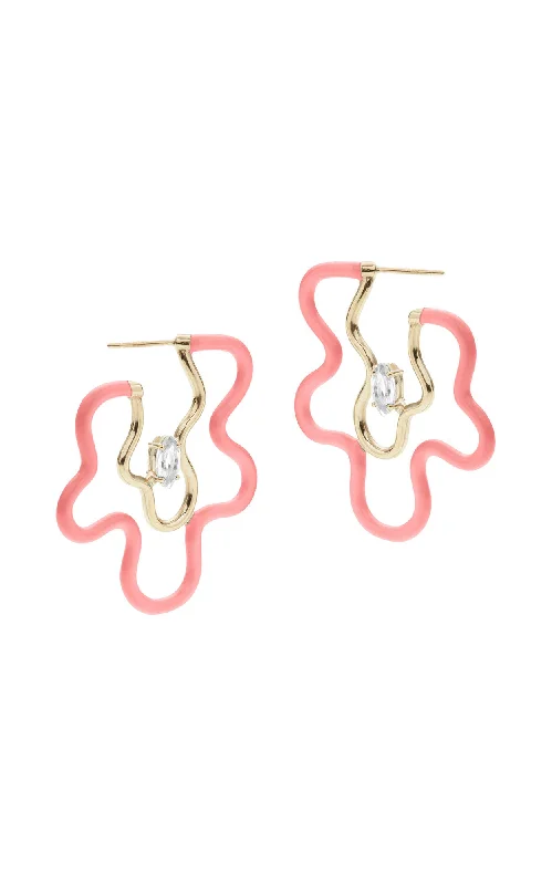 Massive Clearance Sale Flower Power 9K Gold Pink Hoops w. Crystals