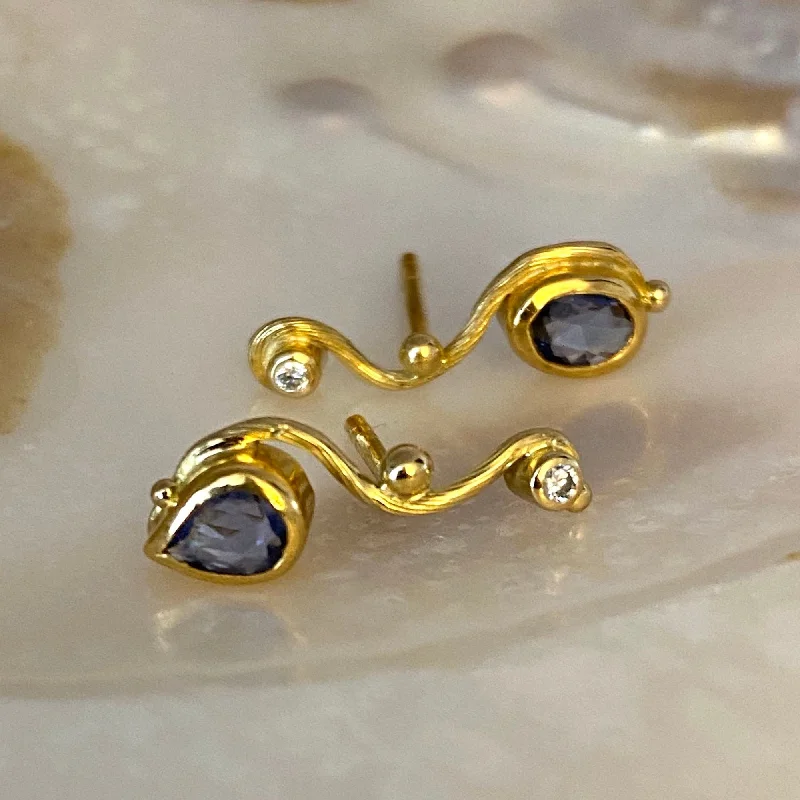 Limited Time, Unlimited Deals Seafire 18K & 22K Gold Earring w. Dark blue Sapphire & Diamond