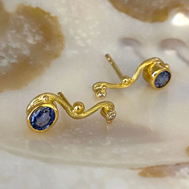 Huge Discounts, Unbeatable Offers Seafire 18K & 22K Gold Earring w. Sapphire & Diamond