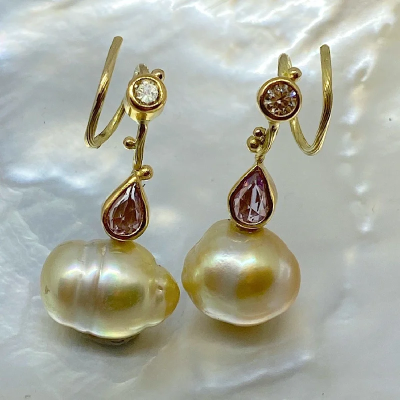 New Arrivals on Discount Spiral 18K & 22K Gold Earring w. Sapphire, Diamond & Pearl