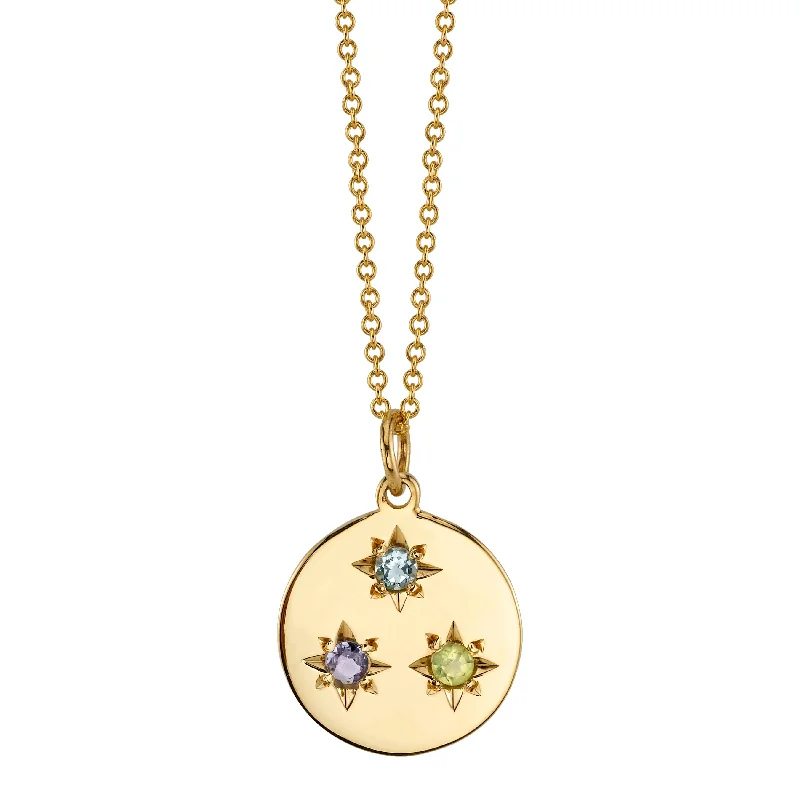 Don't Miss Your Chance Bold Statement Necklace BIRTHSTONE COMPASS CHARM 3 STONES