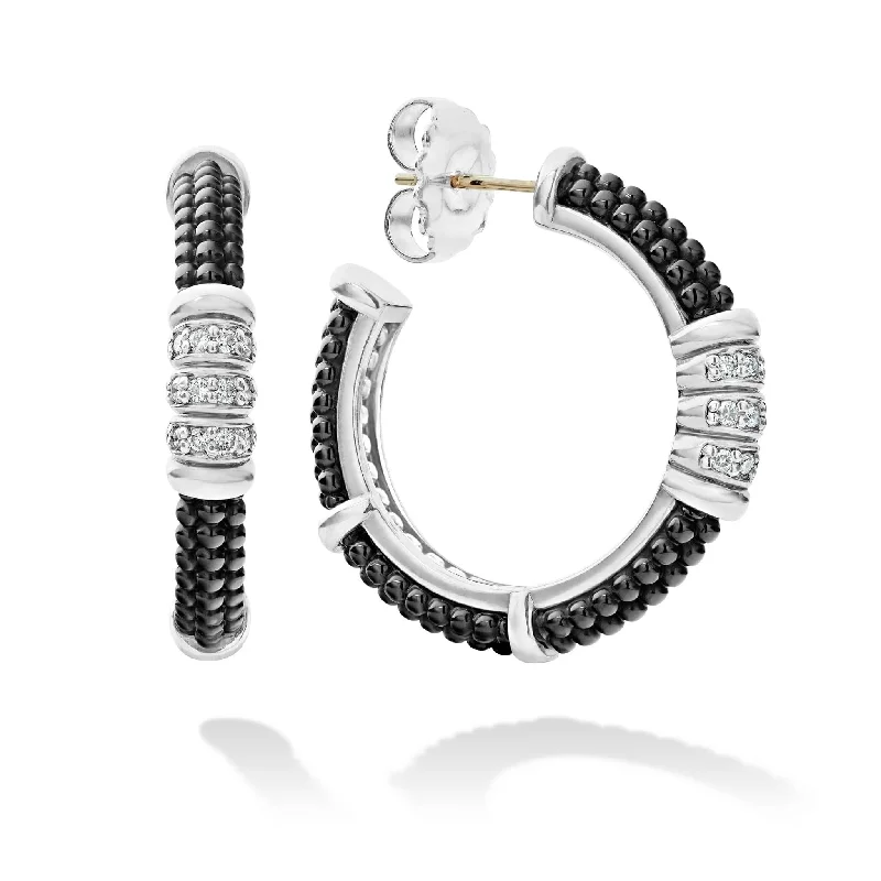 Limited Time, Unlimited Deals Minimalist Studs Black Caviar Ceramic Beaded Diamond Hoop Earrings Limited Time, Unlimited Deals Minimalist Studs Black Caviar Ceramic Beaded Diamond Hoop Earrings