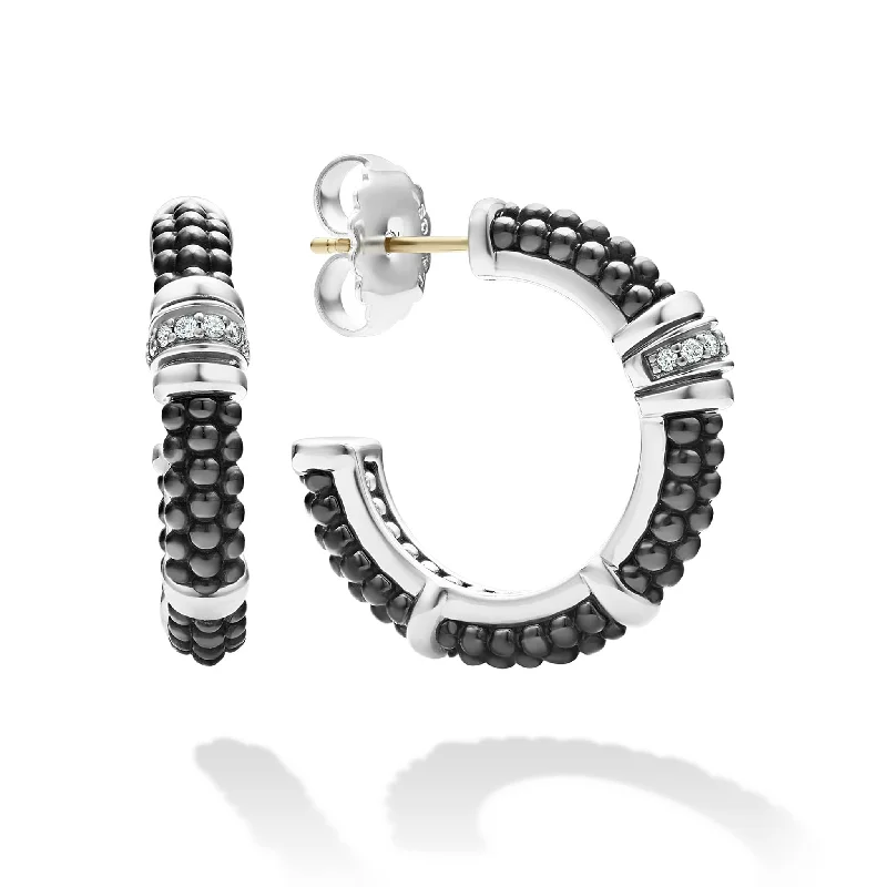 Flash Sale Elegant Ring Black Caviar Ceramic and Diamond Hoop Earrings