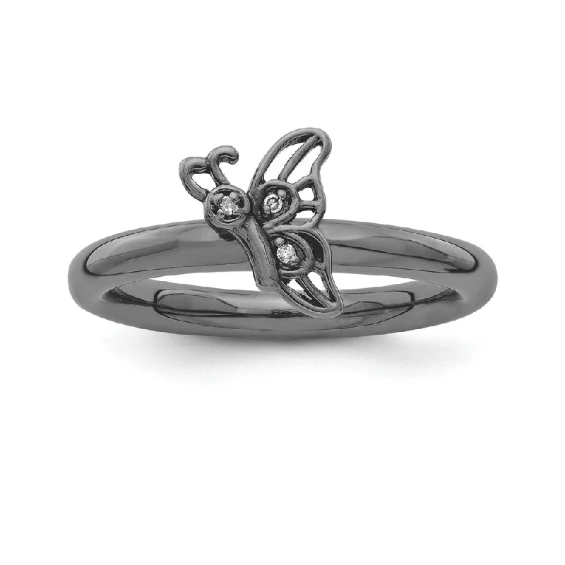 Massive Clearance Sale Vintage Ring Black Plated Sterling Silver .015Ctw Diamond 9mm Butterfly Stack Ring Massive Clearance Sale Vintage Ring Black Plated Sterling Silver .015Ctw Diamond 9mm Butterfly Stack Ring