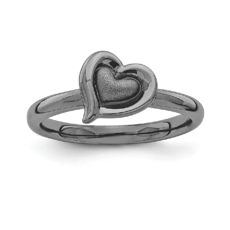 Flash Sale Platinum Necklace Black Plated Sterling Silver Stackable 9mm Heart Ring