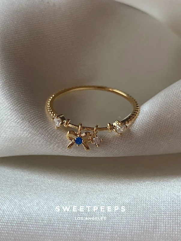 Season - End Clearance Dainty Necklace Bow Dangle Charm Ring