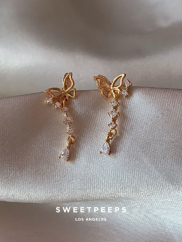 Massive Clearance Sale Silver Chain Butterfly Diamond Drop Studs