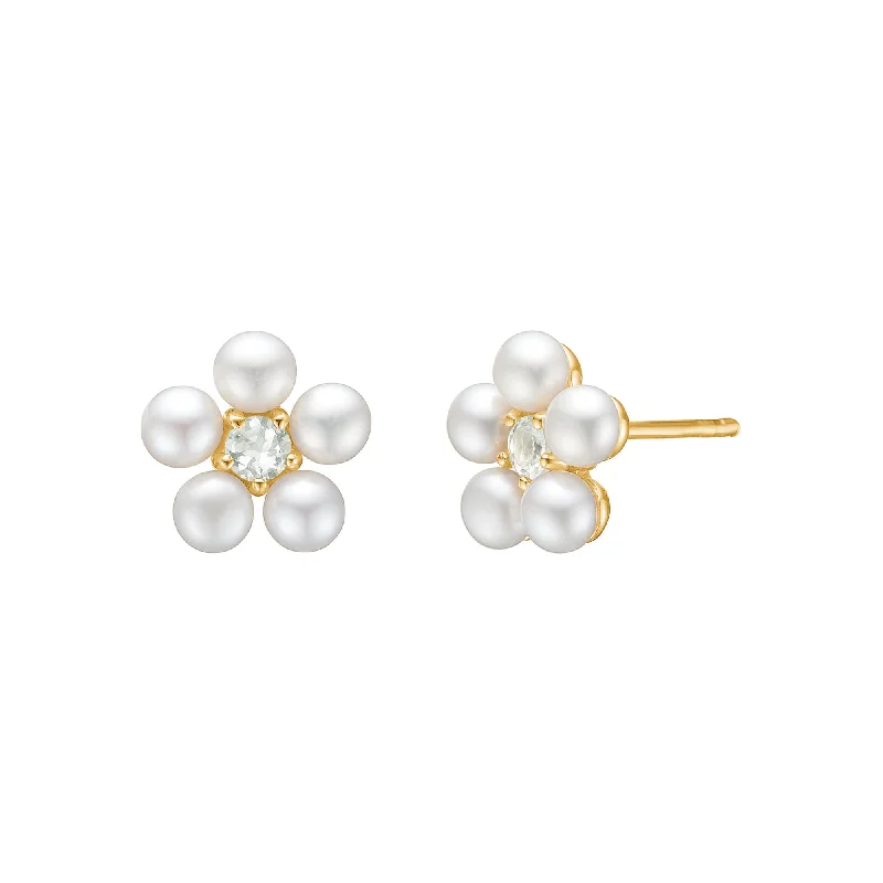 Exclusive Members - Only Sale Reef 18K Gold Plated Flower Studs w. Prasiolite & Pearls