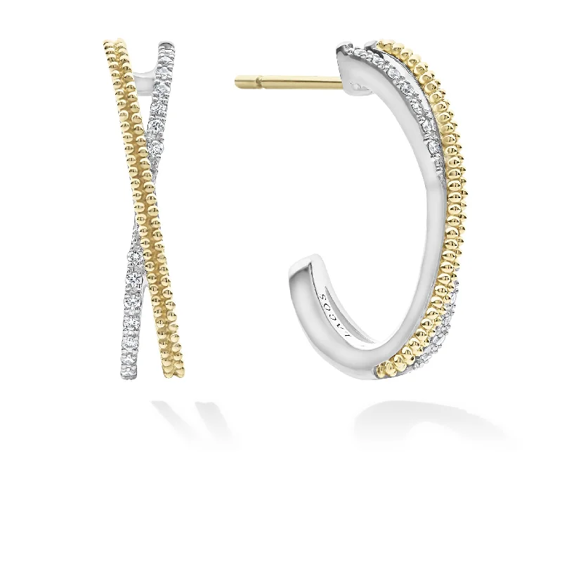 Huge Discounts, Unbeatable Offers Personalized Jewelry Caviar Lux Thin Two-Tone Caviar X Diamond Hoop Huge Discounts, Unbeatable Offers Personalized Jewelry Caviar Lux Thin Two-Tone Caviar X Diamond Hoop
