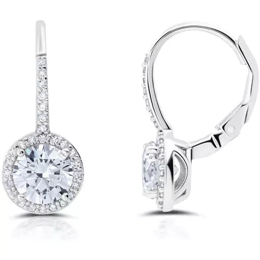 Clearance Sale, Steal Great Bargains Minimalist Ring CRISLU Round Cut Halo Leverback Earrings Finished in Pure Platinum Clearance Sale, Steal Great Bargains Minimalist Ring CRISLU Round Cut Halo Leverback Earrings Finished in Pure Platinum