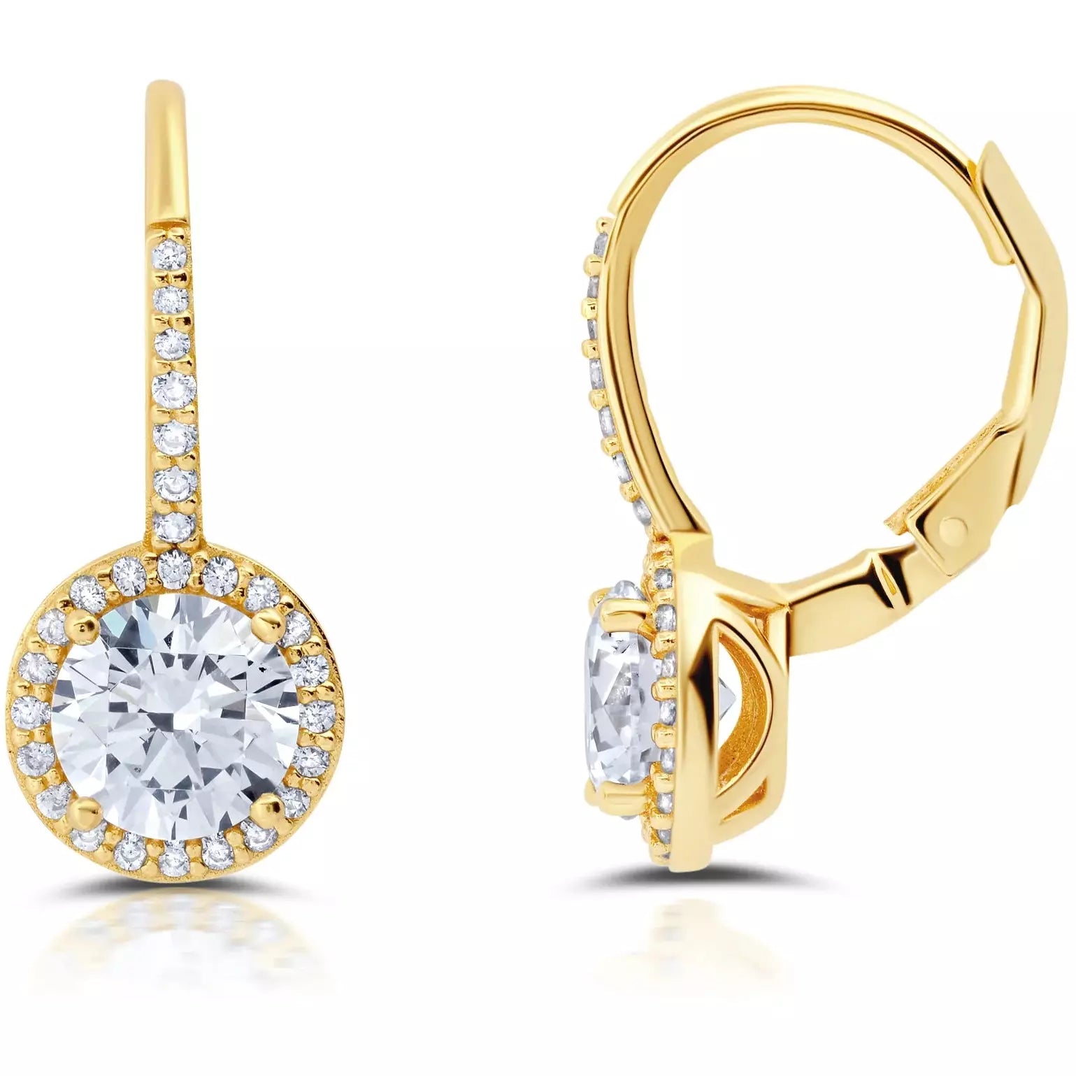 Limited Time, Unlimited Deals Wedding Band CRISLU Round Cut Halo Leverback Earrings Finished in 18kt Gold Finish Limited Time, Unlimited Deals Wedding Band CRISLU Round Cut Halo Leverback Earrings Finished in 18kt Gold Finish