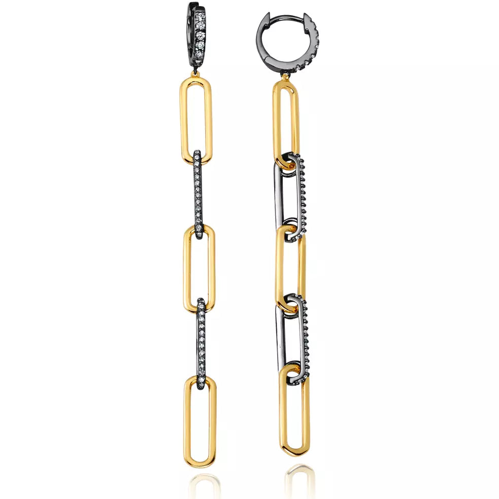 Big Savings, Big Smiles White Gold Ring CRISLU Two-Tone Huggie Pave Link Earrings Finished in Black Rhodium and 18kt Gold Big Savings, Big Smiles White Gold Ring CRISLU Two-Tone Huggie Pave Link Earrings Finished in Black Rhodium and 18kt Gold