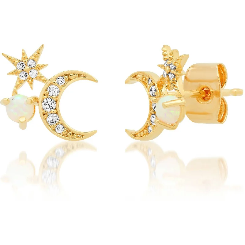 Exclusive Members - Only Sale Vintage Locket TAI Gold Pave Moon & Star CZ & Opal Studs Exclusive Members - Only Sale Vintage Locket TAI Gold Pave Moon & Star CZ & Opal Studs