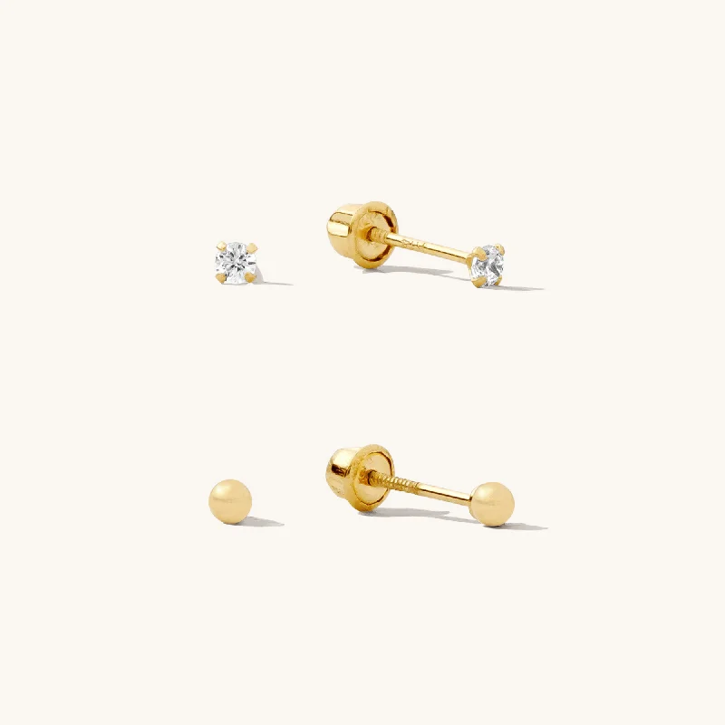 Limited Time, Unlimited Deals Crystal Bracelet Dainty Screwback Studs Set - 14k