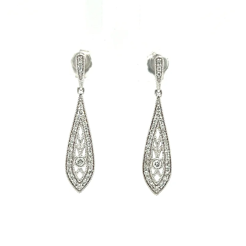 Don't Miss Your Chance Diamond Dangle Earrings with 0.375ctw of Diamonds in 14K White Gold