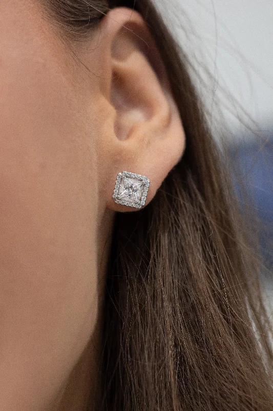 Season - End Clearance Custom Jewelry E143~ Moissanite ~ Diamond Accent Halo Earrings