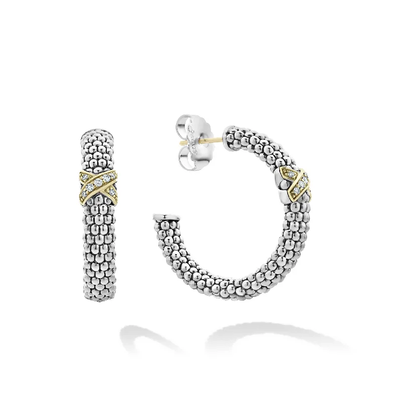 Clearance Sale Cross Pendant Embrace Small X Diamond Caviar Hoop Earrings