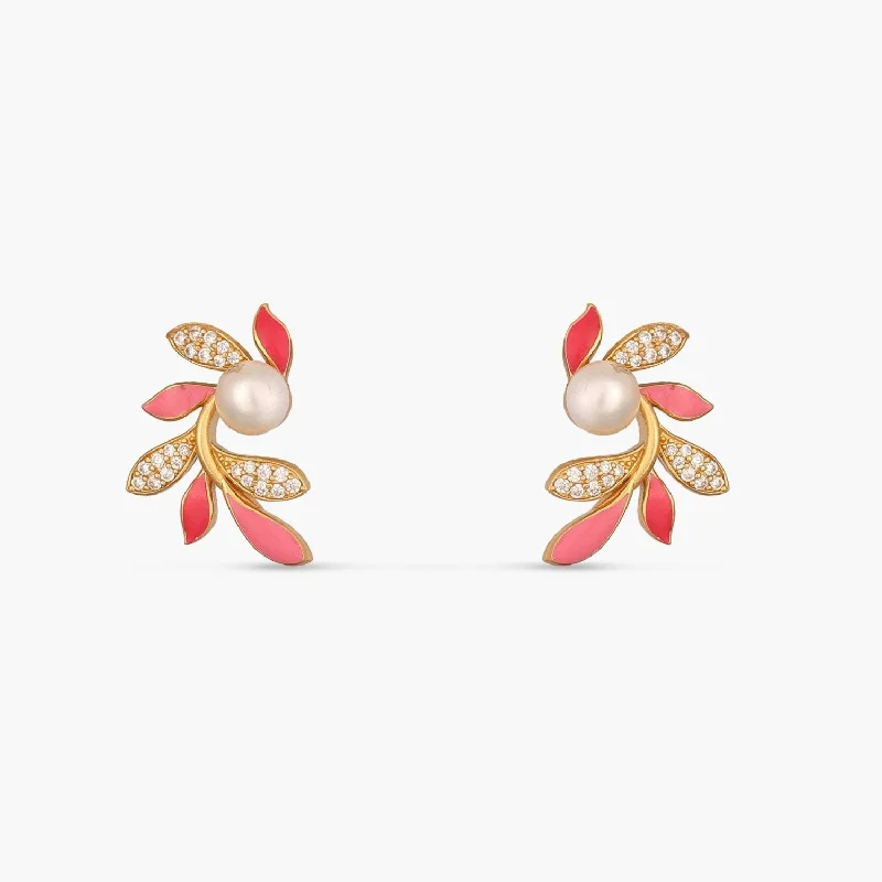 Massive Clearance Sale Yellow Gold Ring Eriha Pearl CZ Pink Leaf Stud Earrings