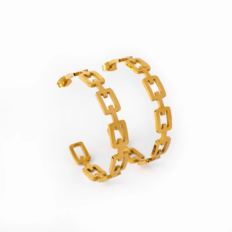 Shop Comfortably at Home Round Cut Ring Geometric Hoop Earrings 18K Gold Plated - Gold Shop Comfortably at Home Round Cut Ring Geometric Hoop Earrings 18K Gold Plated - Gold