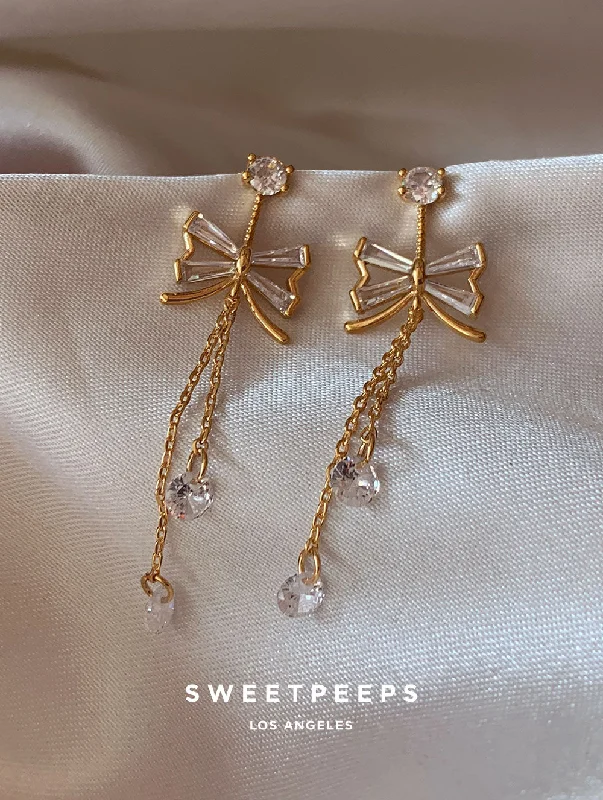 Unbeatable Savings Await Elegant Pendant Girly Bow Chain Dangle Studs