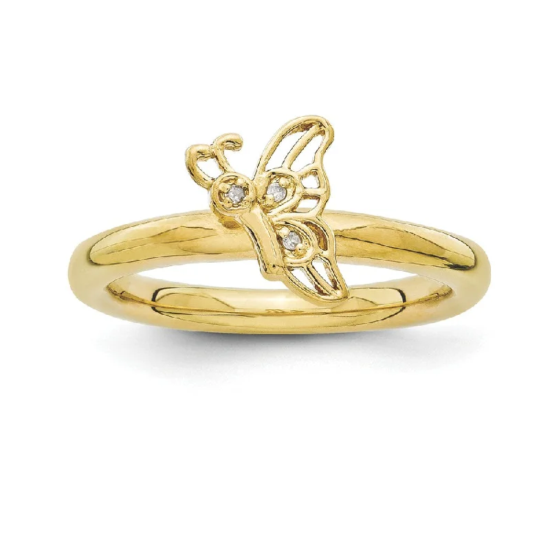 Don't Miss Your Chance Zirconia Ring Gold Tone Sterling Silver .015 Ctw Diamond 9mm Butterfly Stack Ring Don't Miss Your Chance Zirconia Ring Gold Tone Sterling Silver .015 Ctw Diamond 9mm Butterfly Stack Ring