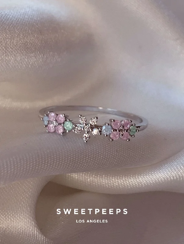New Arrivals on Discount Twisted Band Ring Harlow Pastel Petals Ring - Silver