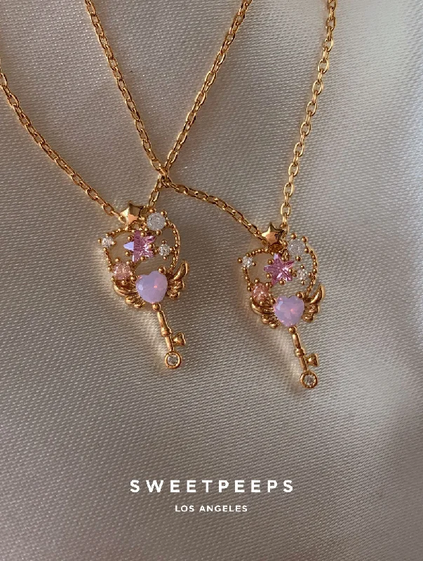 Black Friday - Style Deals All Week Long Sapphire Pendant Heart Wings Wand Necklace